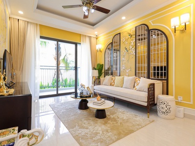 Rèm vải hai lớp phòng khách đẹp  sang 6