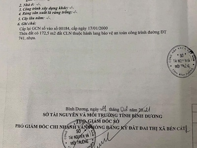 Chính chủ bán đất mặt tiền đường dt 741, thị xã bến cát, bình dương 3