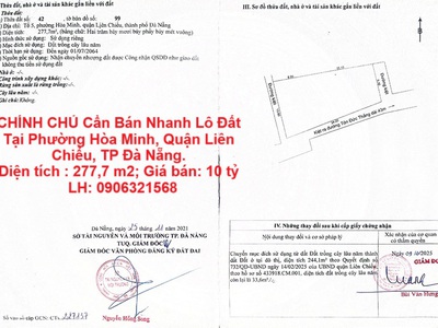 Chính chủ cần bán nhanh lô đất tại phường hòa minh, quận liên chiểu, tp đà nẵng. 0