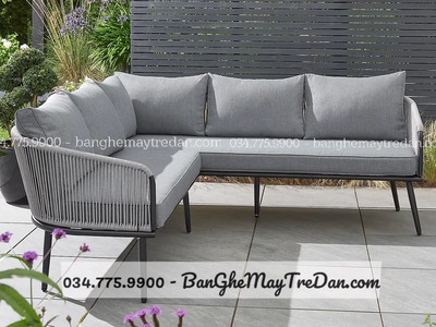 Mẫu sofa góc chữ L màu xám ghi để sân vườn đẹp 0