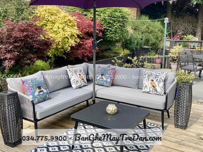 Mẫu sofa góc chữ L màu xám ghi để sân vườn đẹp 9