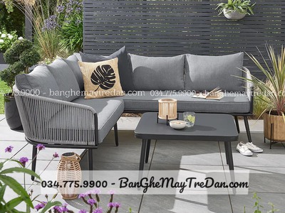 Mẫu sofa góc chữ L màu xám ghi để sân vườn đẹp 1