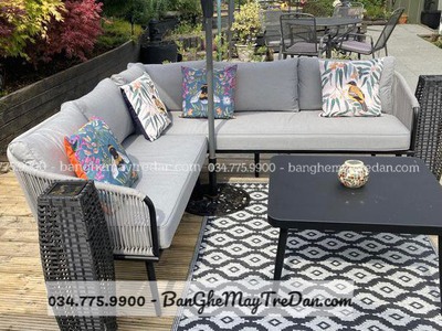 Mẫu sofa góc chữ L màu xám ghi để sân vườn đẹp 2