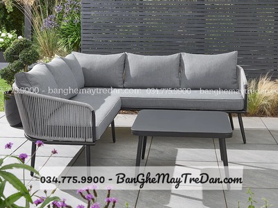 Mẫu sofa góc chữ L màu xám ghi để sân vườn đẹp 4