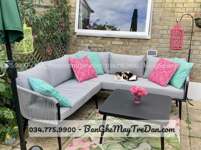 Mẫu sofa góc chữ L màu xám ghi để sân vườn đẹp 5
