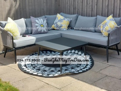 Mẫu sofa góc chữ L màu xám ghi để sân vườn đẹp 6