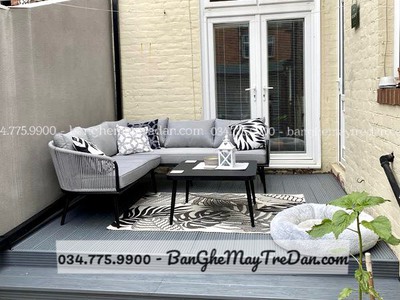Mẫu sofa góc chữ L màu xám ghi để sân vườn đẹp 7