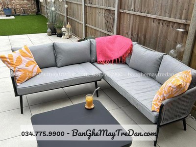 Mẫu sofa góc chữ L màu xám ghi để sân vườn đẹp 8