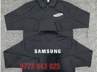 Áo thun tay dài màu đen In logo Samsung sắc nét, bền màu 0