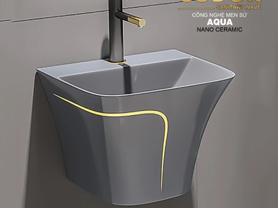 Lavabo Treo Tường Liền Khối Xám Viền Vàng CODOR LA16 0