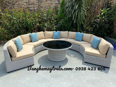 Bàn ghế sofa ghép mây nhựa 1
