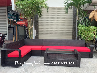 Bàn ghế sofa ghép mây nhựa 5