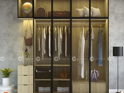 Tủ Quần Áo Gỗ Công Nghiệp MDF Kịch Trần Vàng Phối Xám 0