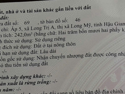 Bán đất kèm nhà cấp 4 sẵn sổ tại long mỹ-hậu giang 2