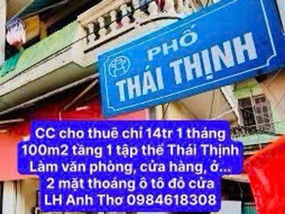 Cho thuê 100m2 tầng 1 nhà tập thể   ngõ 63 thái thịnh, đống đa 0