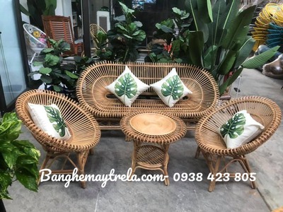 Bộ bàn ghế sen tròn mây tự nhiên 2