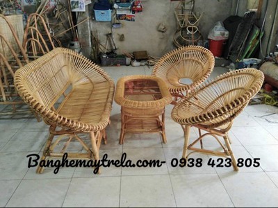 Bộ bàn ghế sen tròn mây tự nhiên 4