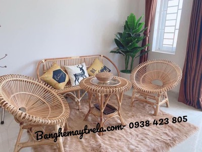 Bộ bàn ghế sen tròn mây tự nhiên 6