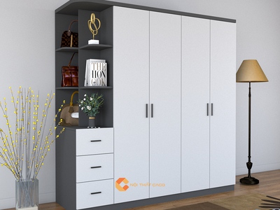 Tủ Quần Áo Gỗ Công Nghiệp MDF 4 Cánh Tích Hợp Kệ Trang Trí 0