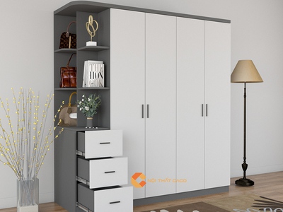 Tủ Quần Áo Gỗ Công Nghiệp MDF 4 Cánh Tích Hợp Kệ Trang Trí 1