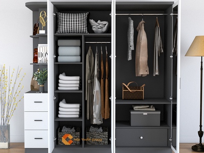 Tủ Quần Áo Gỗ Công Nghiệp MDF 4 Cánh Tích Hợp Kệ Trang Trí 2