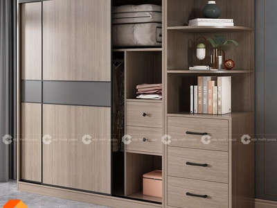 Tủ Áo Gỗ Công Nghiệp MDF Cửa Lùa Màu Nâu Gỗ Sồi 1