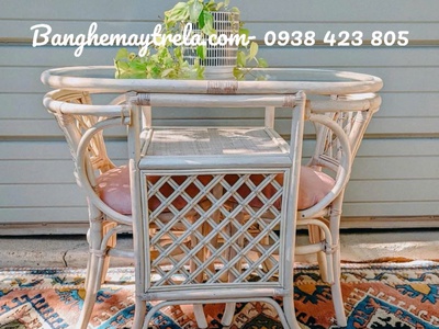 Bộ bàn ghế mây cafe 2