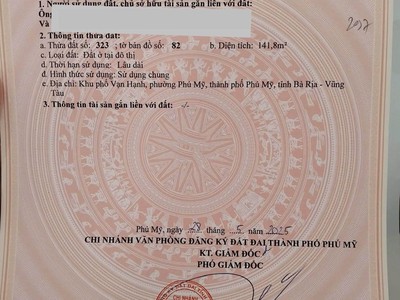 Chính chủ bán đất thổ cư sẵn sổ ngay mặt tiền trần hưng đạo-phú mỹ 3