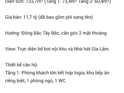 Bán căn góc duplex the senique hà nội tầng đẹp view bể bơi và nhà hát gia lâm 1