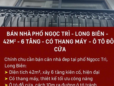 Bán nhà phố ngọc trì - long biên 42m 6 tầng có thang máy ô tô đỗ cửa 0