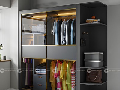 Tủ Áo Cánh Kính Gỗ CN MDF Màu Xám 1