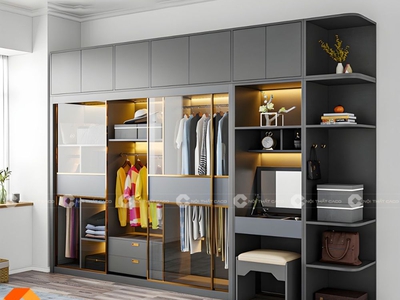 Tủ Áo Cánh Kính Gỗ CN MDF Màu Xám 2
