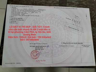 Lô đất vị trí đẹp - giá tốt- chính chủ cần bán nhanh lô đất 2 mặt tiền vị trí tại tp hội an, tỉnh 0
