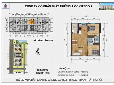 Bán căn hộ 74m  tầng đẹp, ban công hướng Nam tại KĐT Thanh Hà Cienco 5  Có thể cải tạo thành 3 ngủ 0