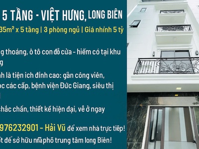 Bán nhà 5 tầng - 35m2 - việt hưng - long biên - ngõ thông - xe con đỗ cửa - nhỉnh 5 tỷ 0