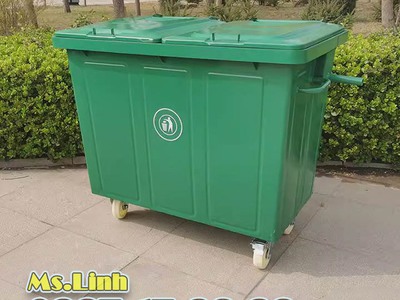Xe đẩy rác thùng rác 660 lít bằng thép mới dùng với xe kẹp rác đô thị 0