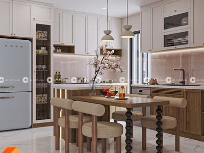 Tủ Bếp Gỗ Sồi Phủ Sơn Tự Nhiên Thiết Kế Sang Trọng 0