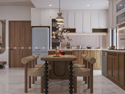 Tủ Bếp Gỗ Sồi Phủ Sơn Tự Nhiên Thiết Kế Sang Trọng 2
