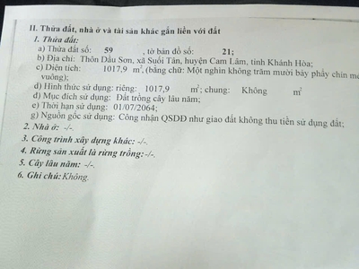 Bán lô đất đẹp giá tốt tại thôn dầu sơn. xã suối tân, huyện cam lâm 0