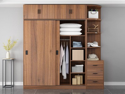 Tủ Áo Cửa Lùa Kịch Trần Gỗ MDF Melamine Màu Óc Chó 1