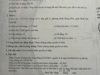 Chính chủ bán nhà cấp 4 giá 11, 5 tỷ p. bình hưng hòa, bình tân 3
