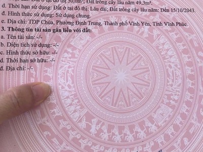 Bán đấy xóm Chùa, Định Trung, Vĩnh Yên, Vĩnh Phúc. Giá chỉ 1.8 tỷ Hướng Tây Nam 1