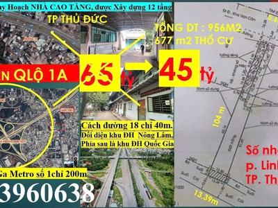 45. hot- 1000m2 đất mặt tiền q.lộ 1a - đối diện khu đh nông lâm , cách ga metro thủ đức chỉ 300m - 0