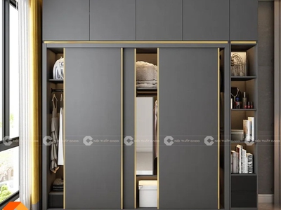 Tủ Áo Gỗ Công Nghiệp MDF Cửa Lùa Màu Xám Sang Trọng 0