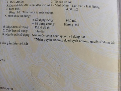 Đất tuyến 2 bùi viện - khu 4 vĩnh niệm, 84m, đường 12m, giá 65 tr/m, gần vinmec 2