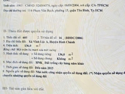 Bán đất mặt tiền vĩnh lộc a, bình chánh   giá tốt đầu tư 1
