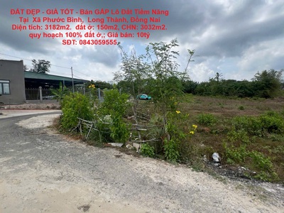Đất đẹp - giá tốt - bán gấp lô đất tiềm năng tại  xã phước bình,  long thành, đồng nai 0