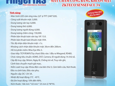 Lắp máy chấm công khuôn mặt Sense face 3A hàng giá rẻ 0