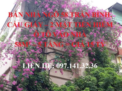 Nhà bán ngõ 58 Trần Bình, 58 mét, 5 tầng, 15 tỷ 2