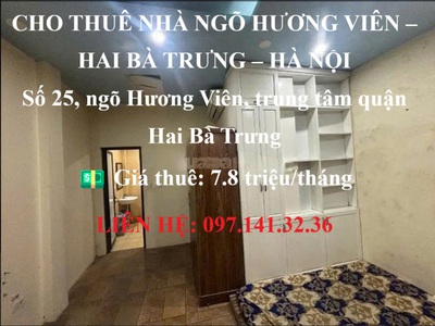 Cho thuê nhà số 25, ngõ Hương Viên, trung tâm quận Hai Bà Trưng 0